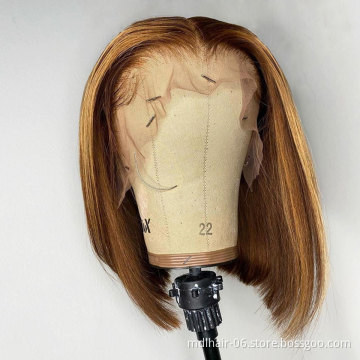 Wholesale Highlight Bob Lace Front Wigs , Colored Human Hair Front Lace Part 150% Density For Black Women